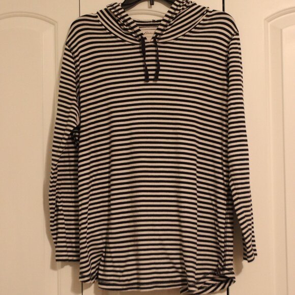 Eddie Bauer Tops - Eddie Bauer Black and White Stripped hoodie Size 2XL